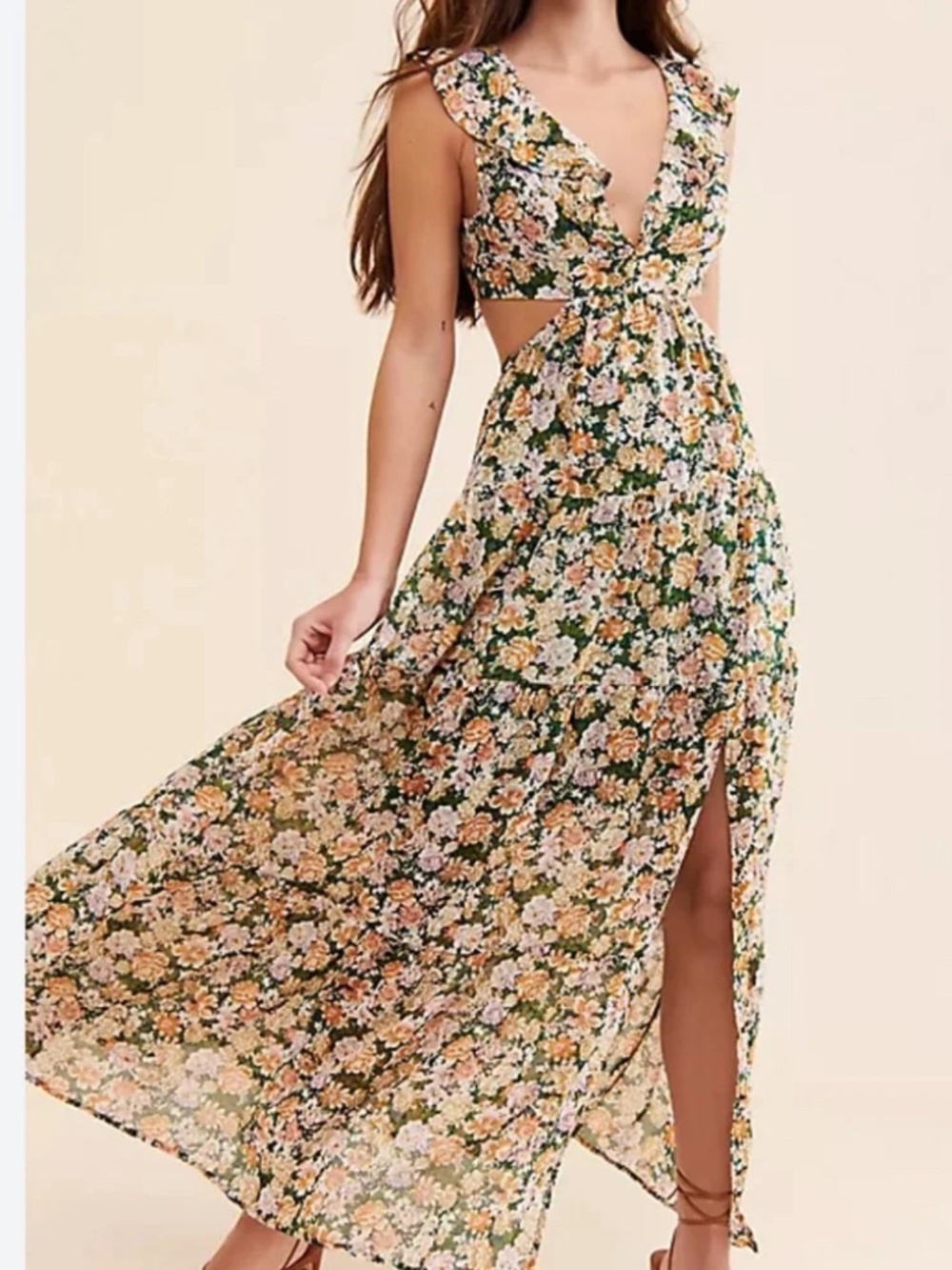 ASTR floral cutout dress ruffle green size XS